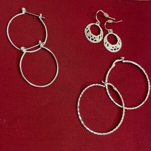 Silver Hoop Earrings Set